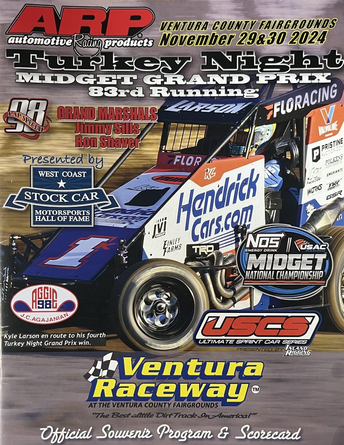 2024 Turkey Night program cover: Kyle Larson's #1 Hendrick Cars.com midget, Turkey Night Midget Grand Prix, 83rd Running, Ventura Raceway